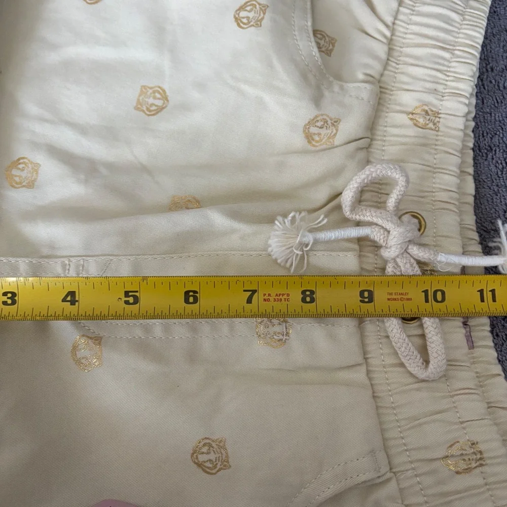 NEW Drill Clothing Co Shorts Sz S Cream Gold Tiger Crown‎ Metallic Detail